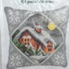 Påtegnet stramaj, hus i sneen - ca. 40x40 cm
