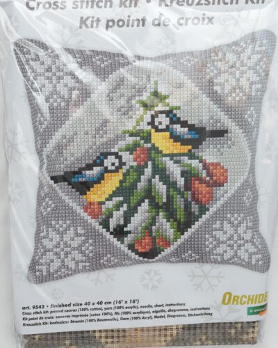 Påtegnet stramaj, to fugle - ca. 40x40 cm