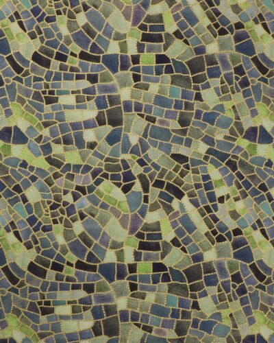 Flora & Form, mosaik i grøn og blå med lidt guld - Patchwork