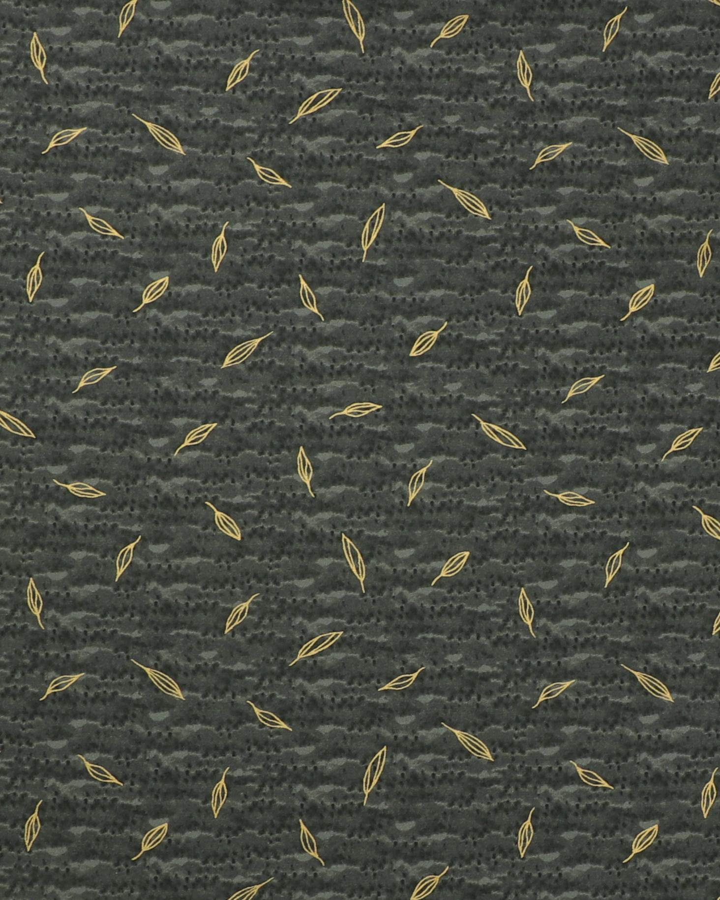 Flora & Form, meleret mørkegrøn med guldblade - Patchwork - 100% Bomuld