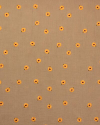 Lysebrun med broderet blomst - Double Gauze/musselin stof
