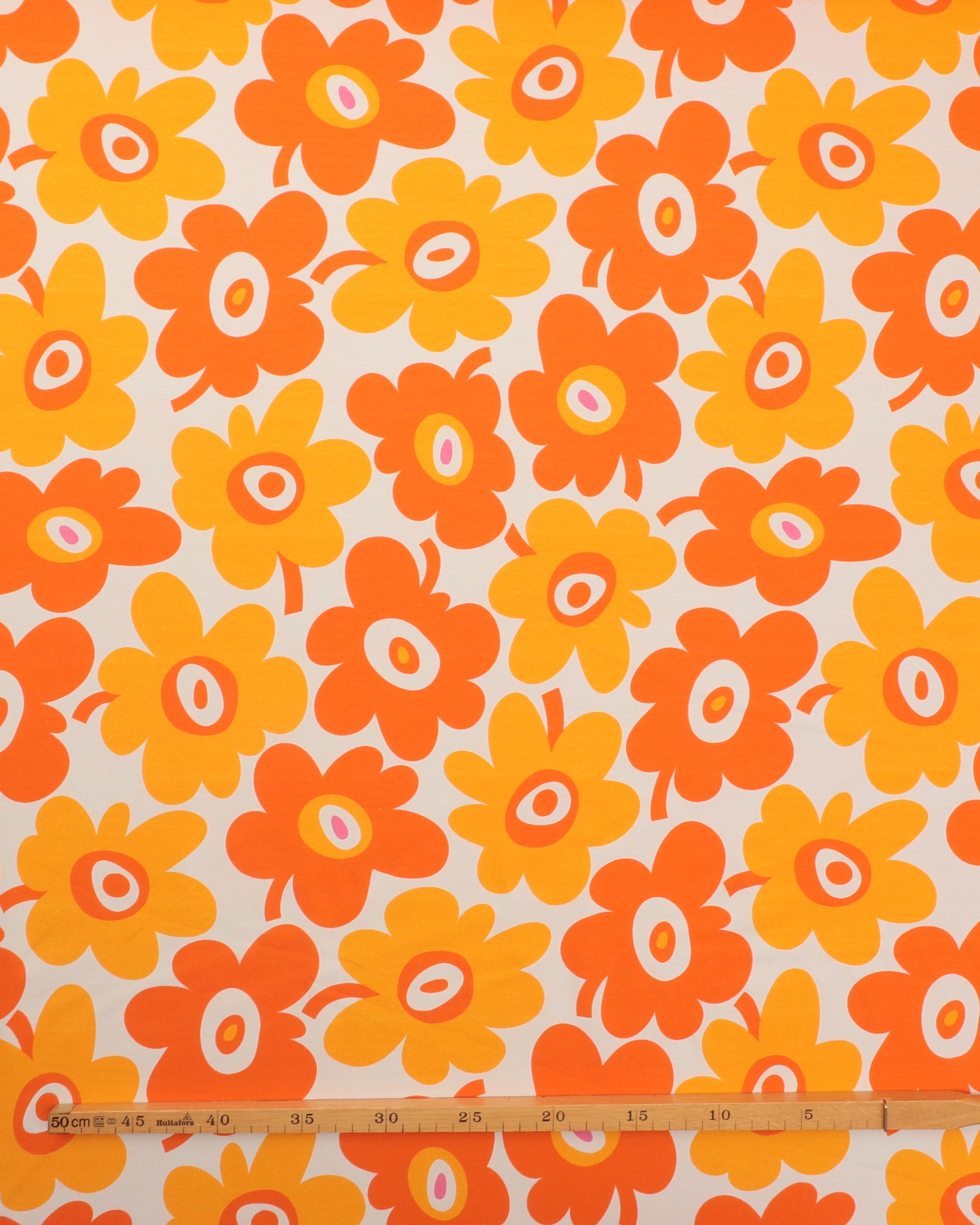 Gule og orange retroblomster - Jersey 4 Gule og orange retroblomster - Jersey - Billede 2