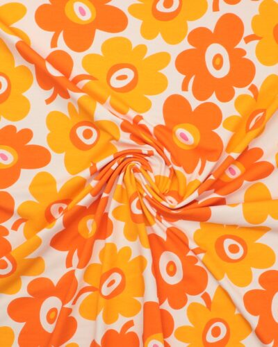 Gule og orange retroblomster - Jersey 7 Gule og orange retroblomster - Jersey