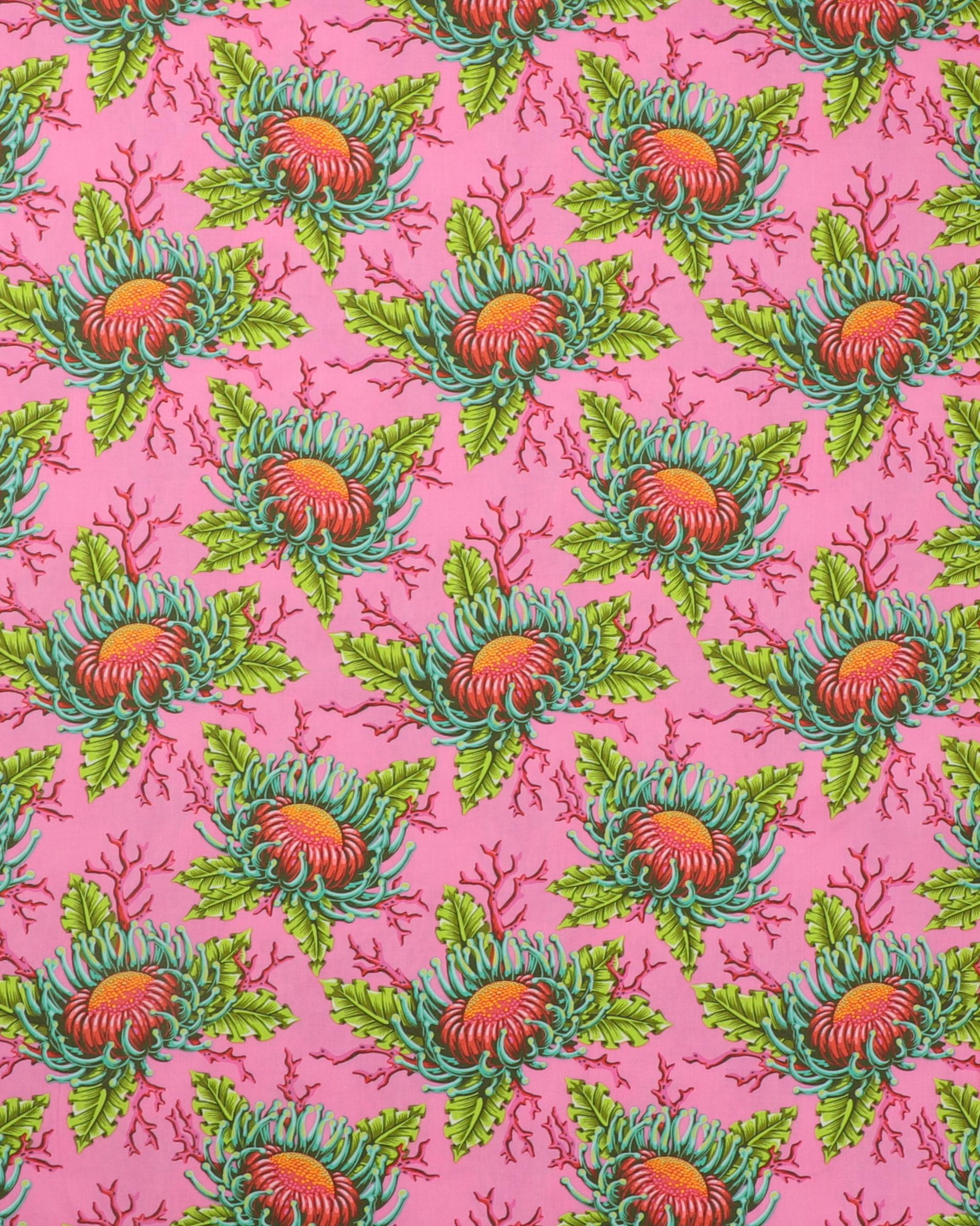 Floral Reef, Friends & Anemones mørk koral bund - Tula Pink 3 Floral Reef, Friends & Anemones mørk koral bund - Tula Pink