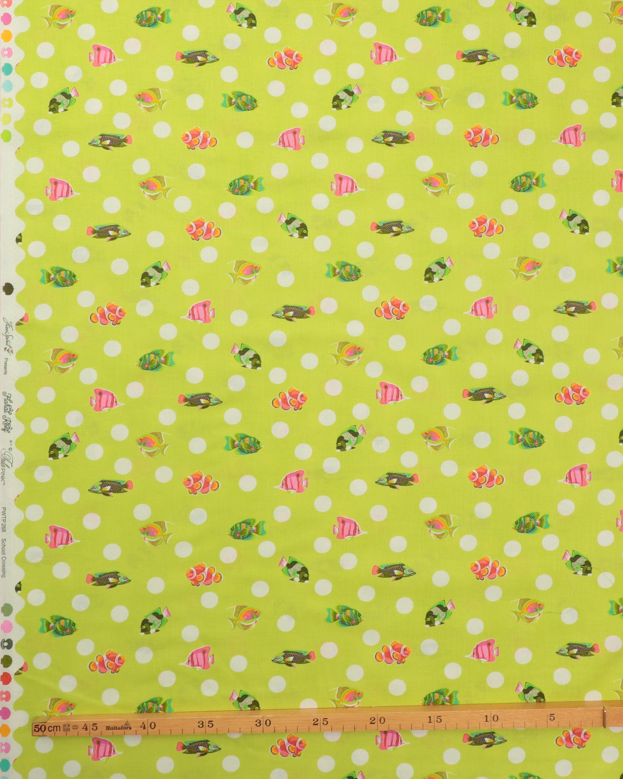 Floral Reef, School Crossing lime bund - Tula Pink 3 Floral Reef, School Crossing lime bund - Tula Pink - Billede 2