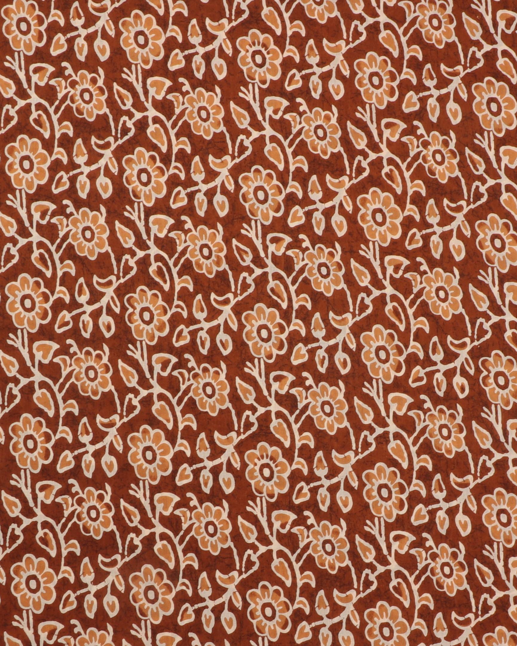 Rustbrun med blomster - Bomuld (voile) 3 Rustbrun med blomster - Bomuld (voile)