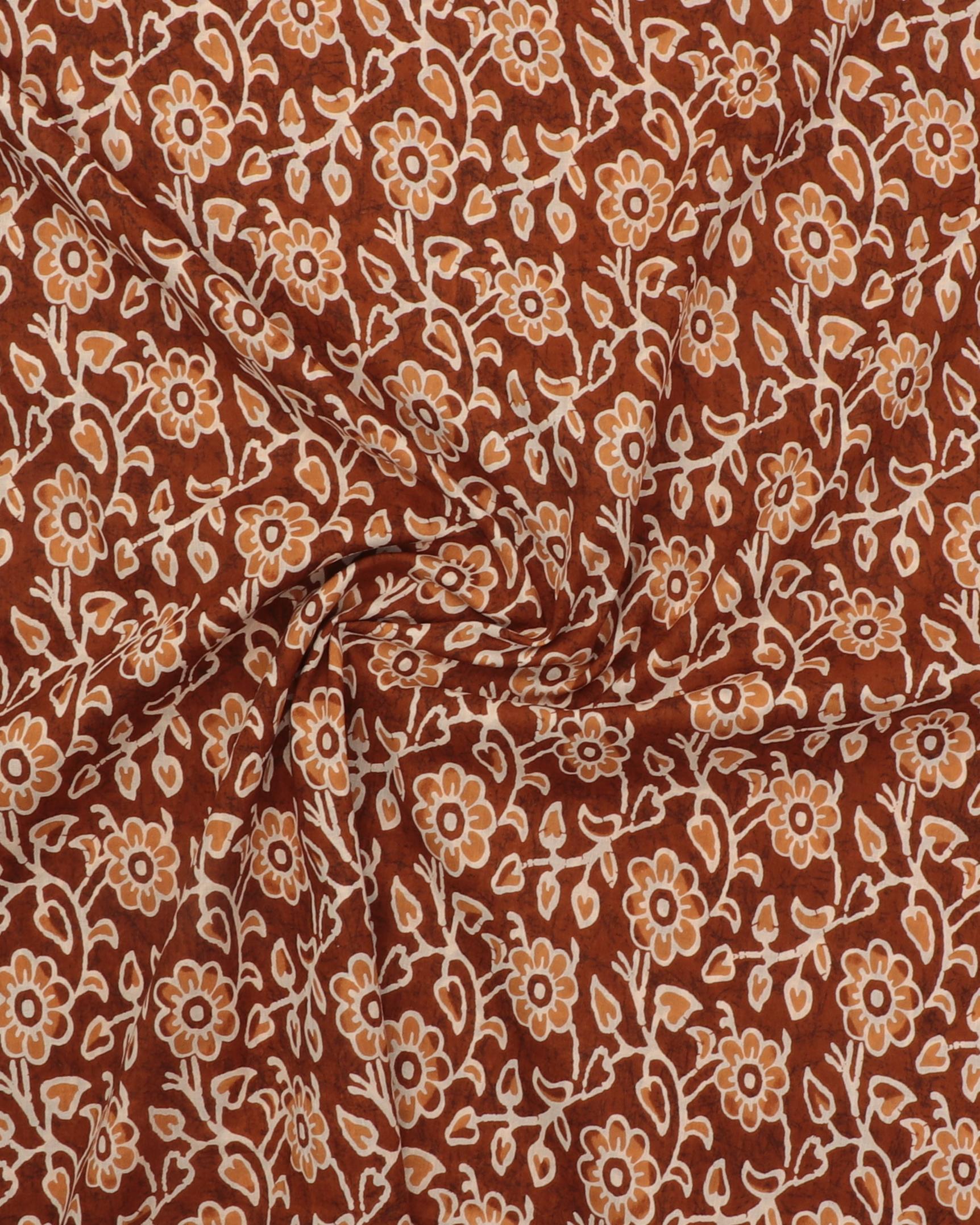 Rustbrun med blomster - Bomuld (voile) 5 Rustbrun med blomster - Bomuld (voile) - Billede 3