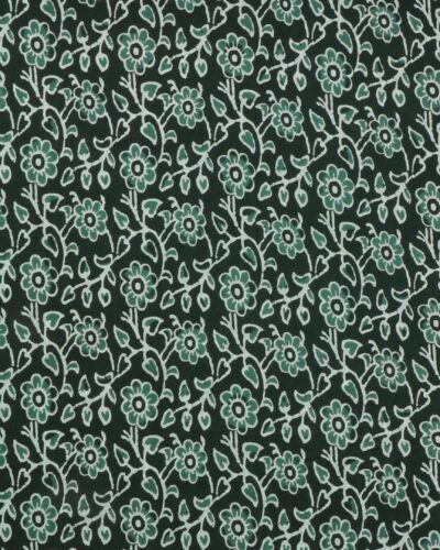 Mørkegrøn med blomster - Bomuld (voile)