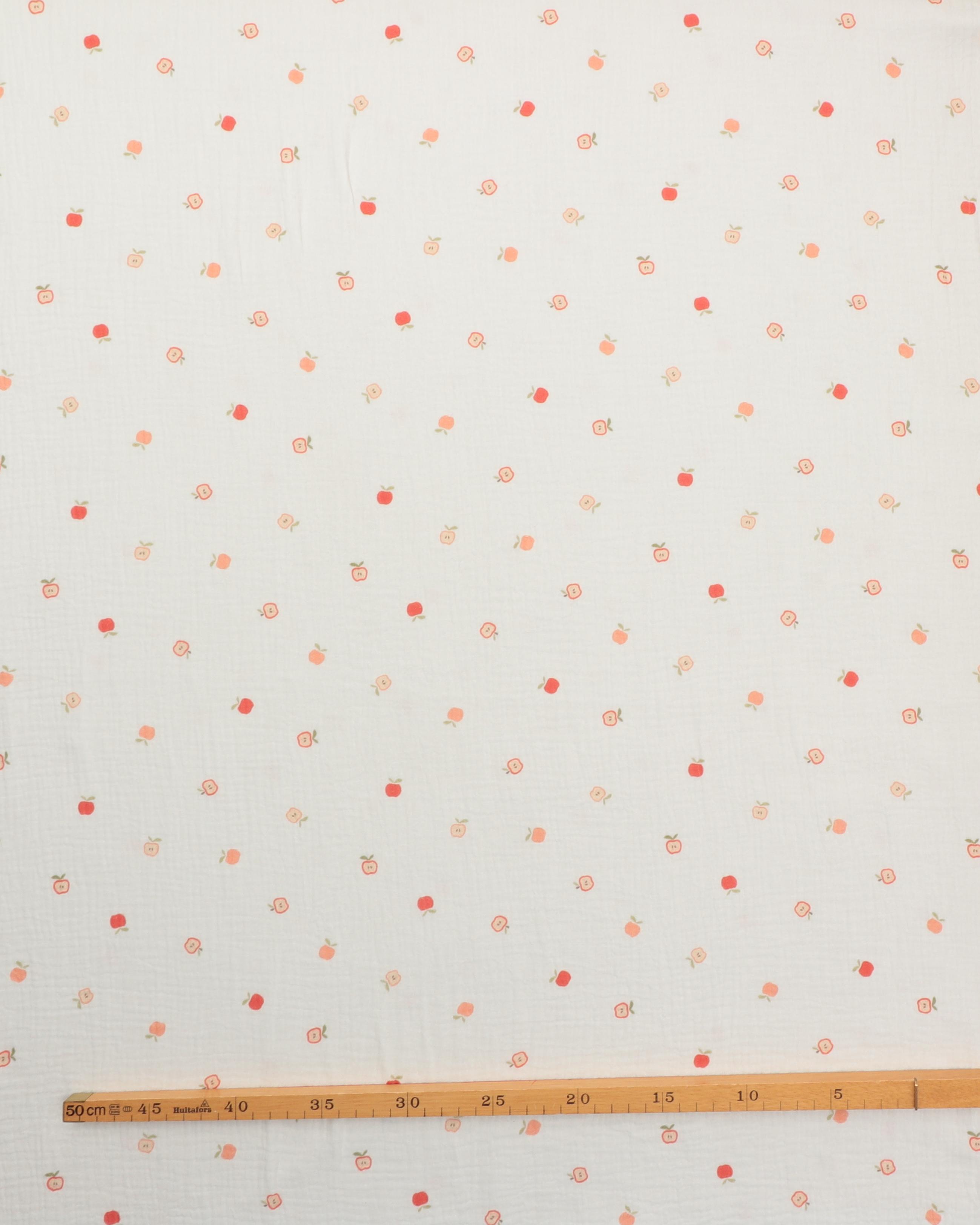 Små æbler på flødefarvet bund - Double Gauze/musselin stof 4 Små æbler på flødefarvet bund - Double Gauze/musselin stof - Billede 2