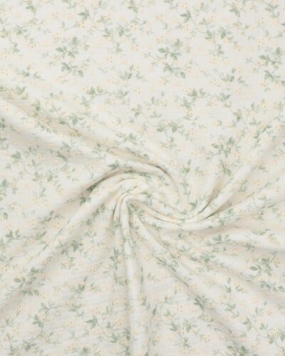 Grønne blade og broderet blomster - Double Gauze/musselin stof 7 Grønne blade og broderet blomster - Double Gauze/musselin stof