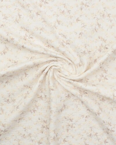 Lys brune blade og broderet blomster - Double Gauze/musselin stof