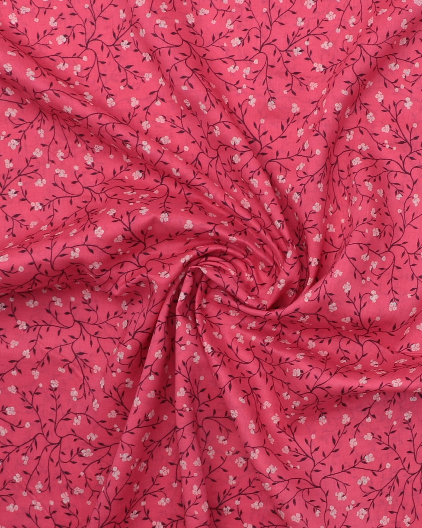 Pink med lyse blomster på sortbrune snerler - Viskose 5 Pink med lyse blomster på sortbrune snerler - Viskose - Billede 3