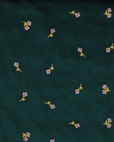 Mørkegrøn med broderet blomster - Babyfløjl