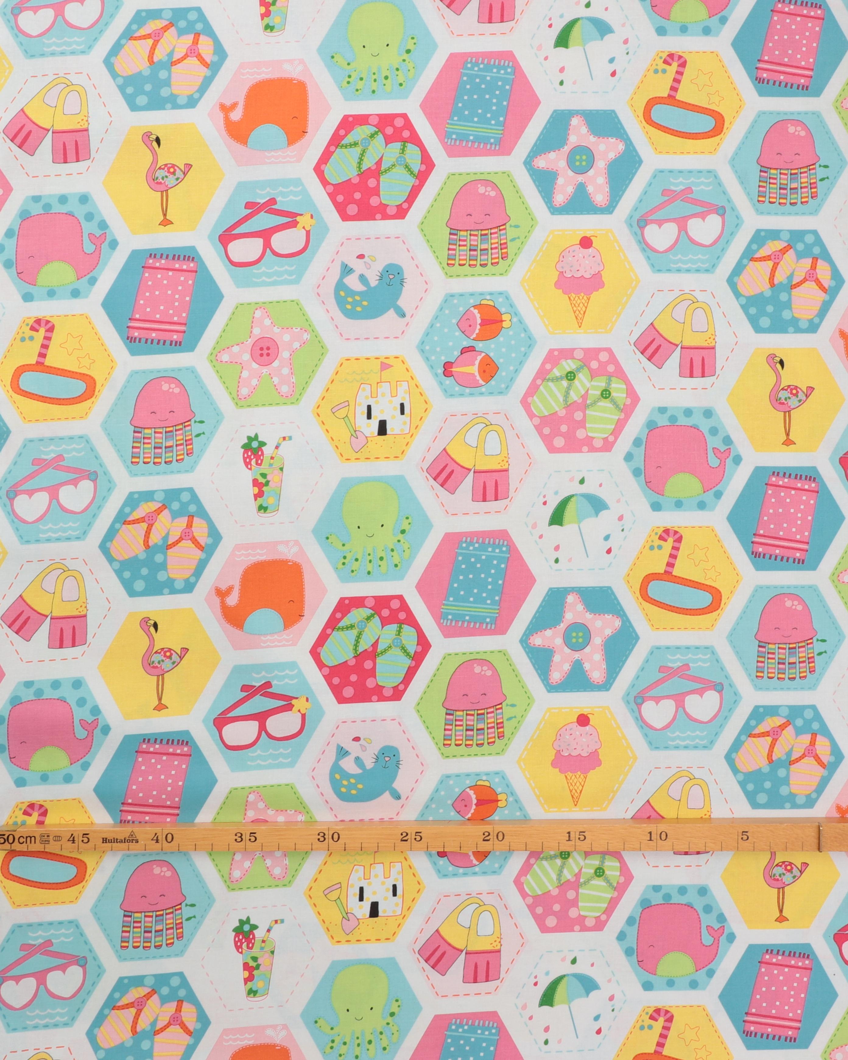 Hexagoner med strand -og vandmotiver - Patchwork 4 Hexagoner med strand -og vandmotiver - Patchwork - Billede 2