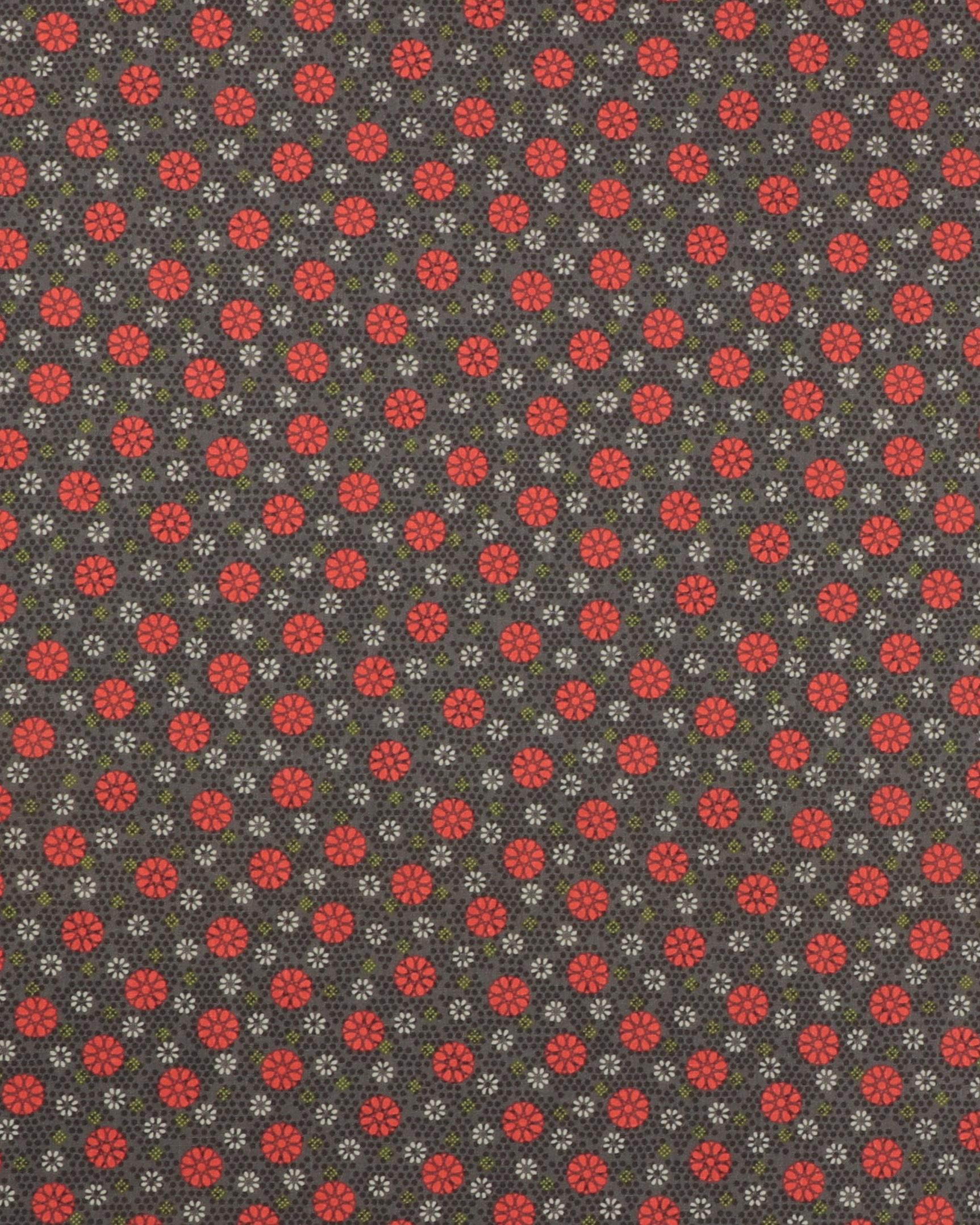 Mørk armygrøn med orangerøde blomster - Patchwork - 100% Bomuld