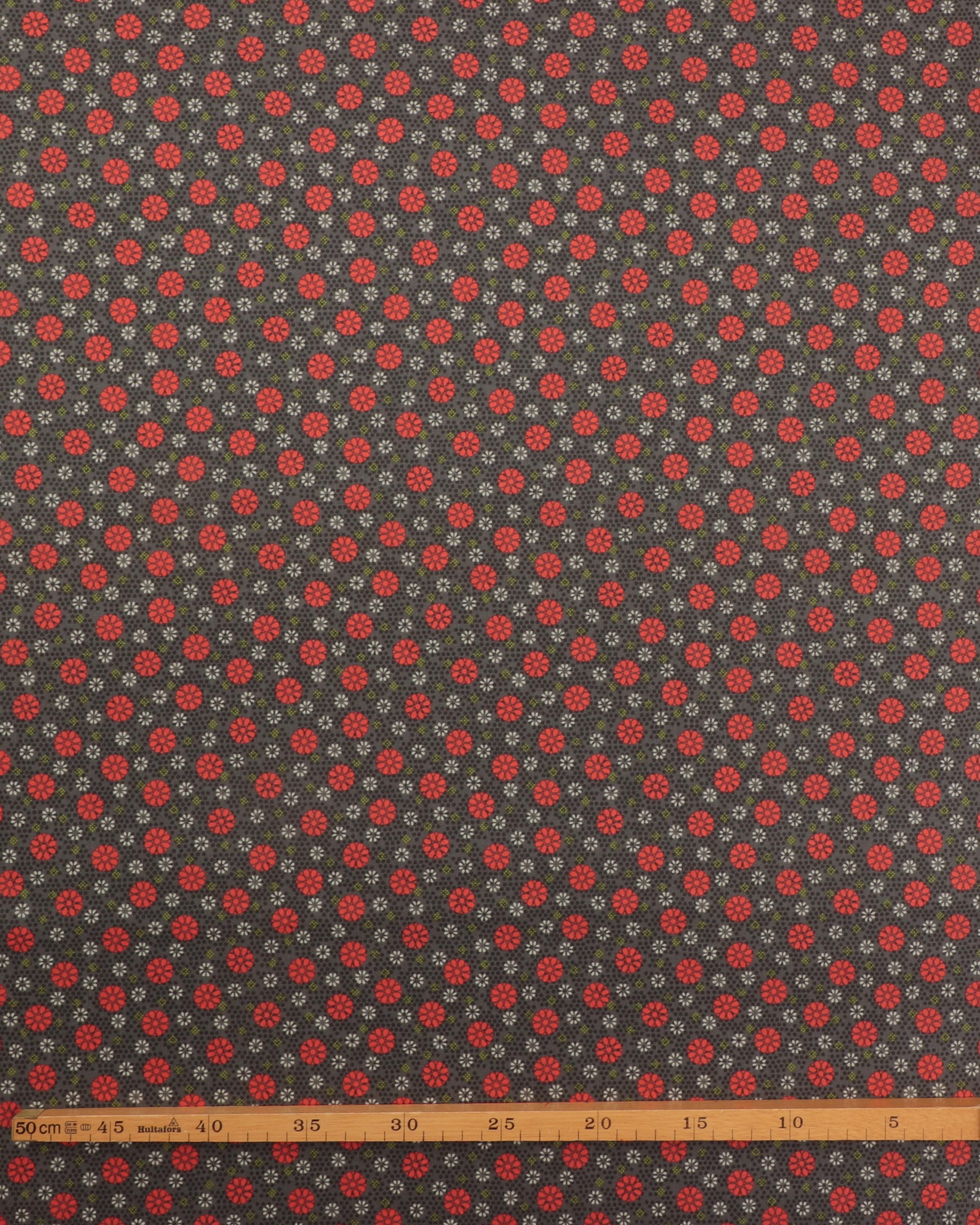 Mørk armygrøn med orangerøde blomster - Patchwork 4 Mørk armygrøn med orangerøde blomster - Patchwork - Billede 2
