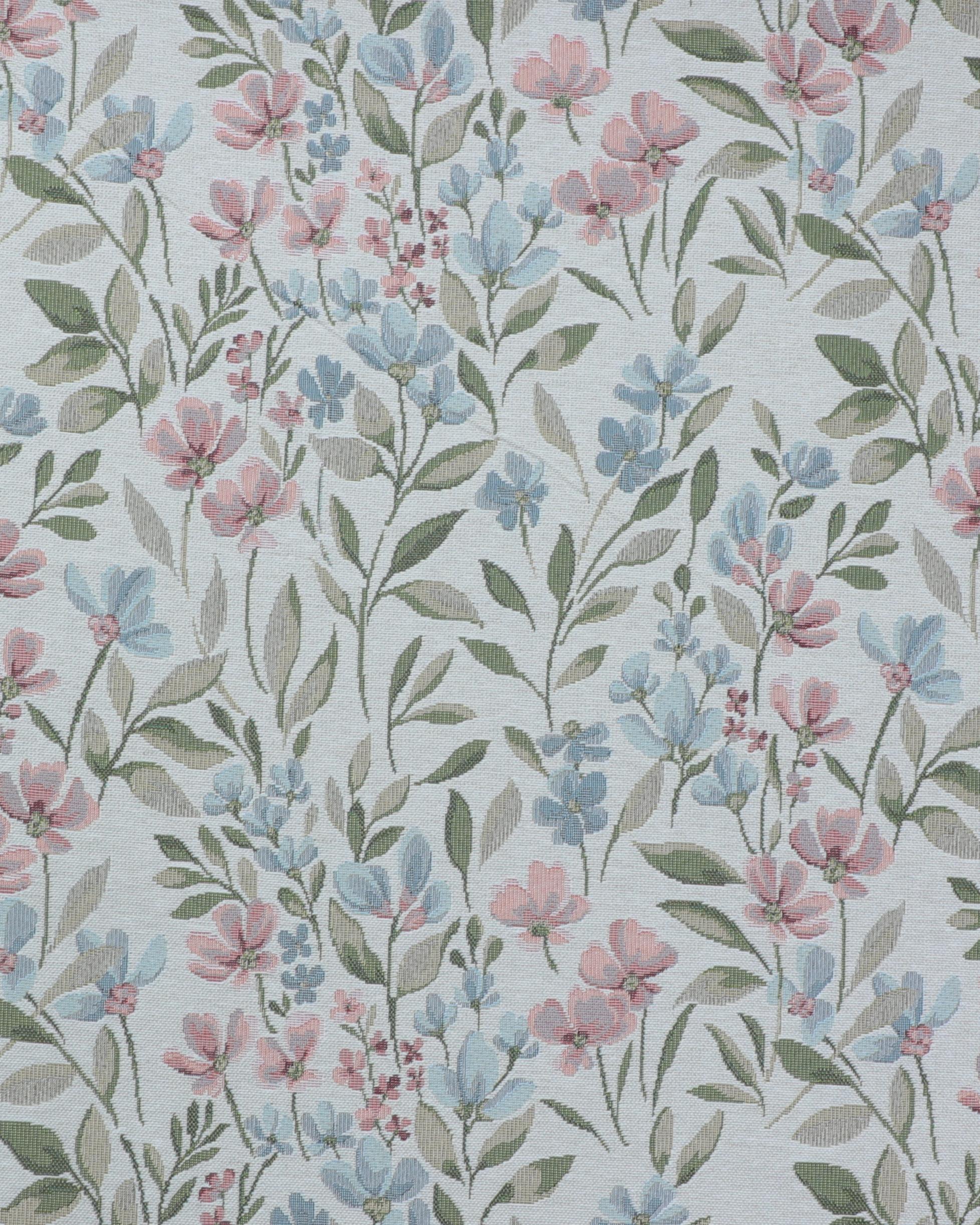 Offwhite med rosa og lyseblå blomster - Gobelin - 40% Bomuld, 60% Polyester
