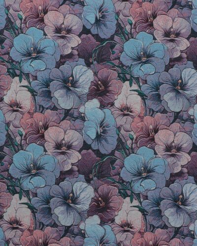 Blomster i blå, blålilla, og rødlige farver - Gobelin