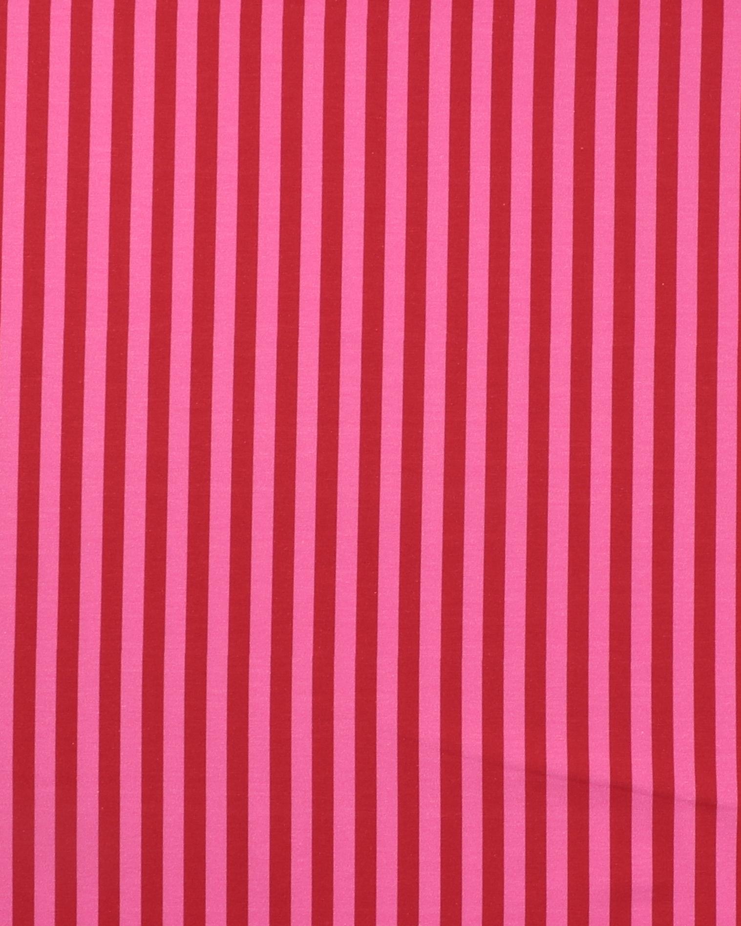 Pink og mørkerøde striber - Jersey - 95% Bomuld, 5% Elastan