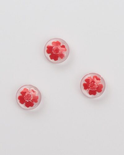 Øjeknap, transparent med rød blomst - ca. 15 mm