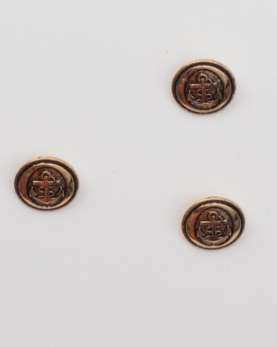 Øjeknap, guld m. anker, mørke kanter - ca. 18 mm metalknap