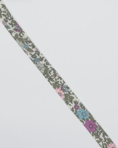 20 mm skråbånd, grønne blade m. blomster - Bomuld