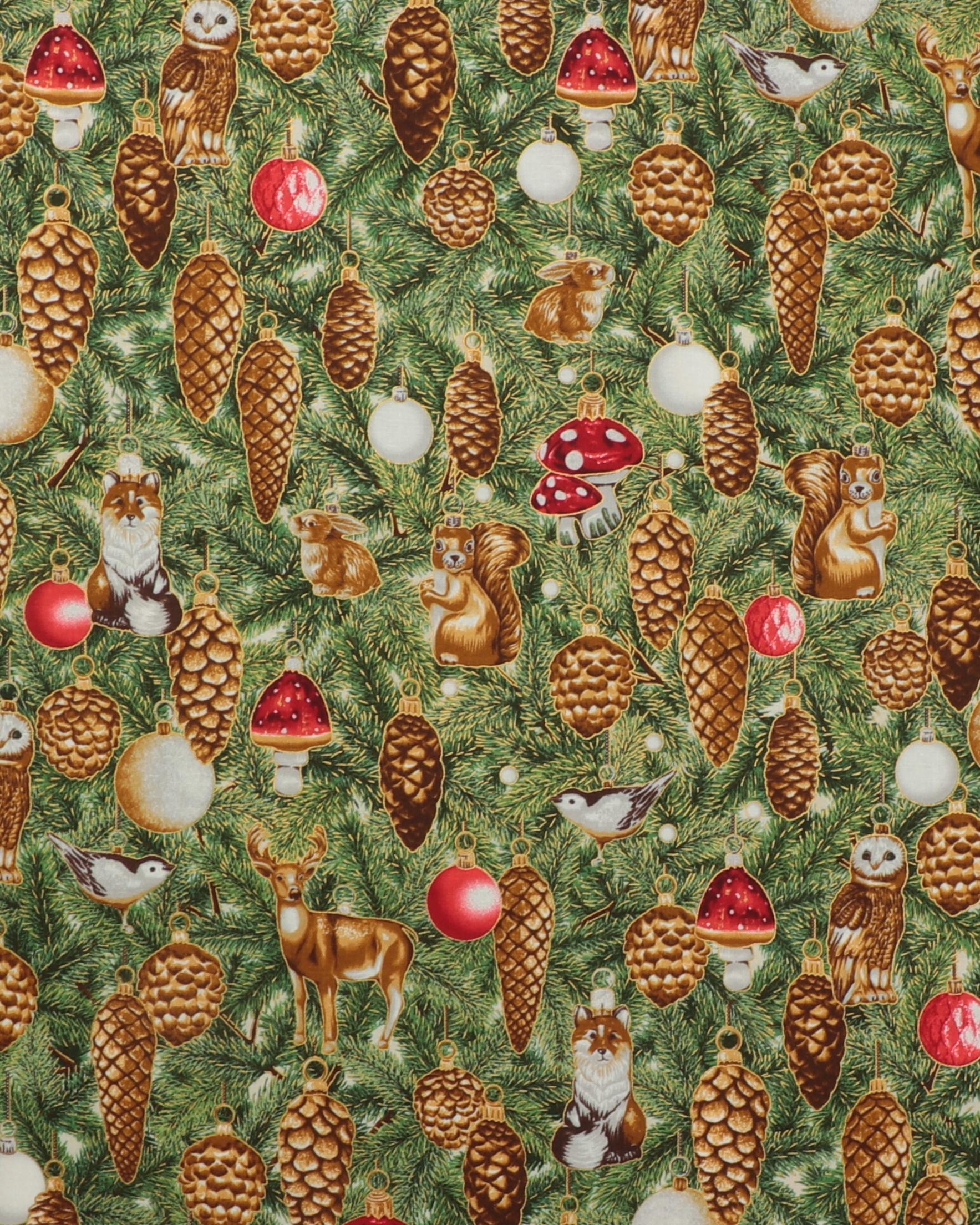 Forest Glen, gran med juleornamenter m. lidt guld - Patchwork 3 Forest Glen, gran med juleornamenter m. lidt guld - Patchwork