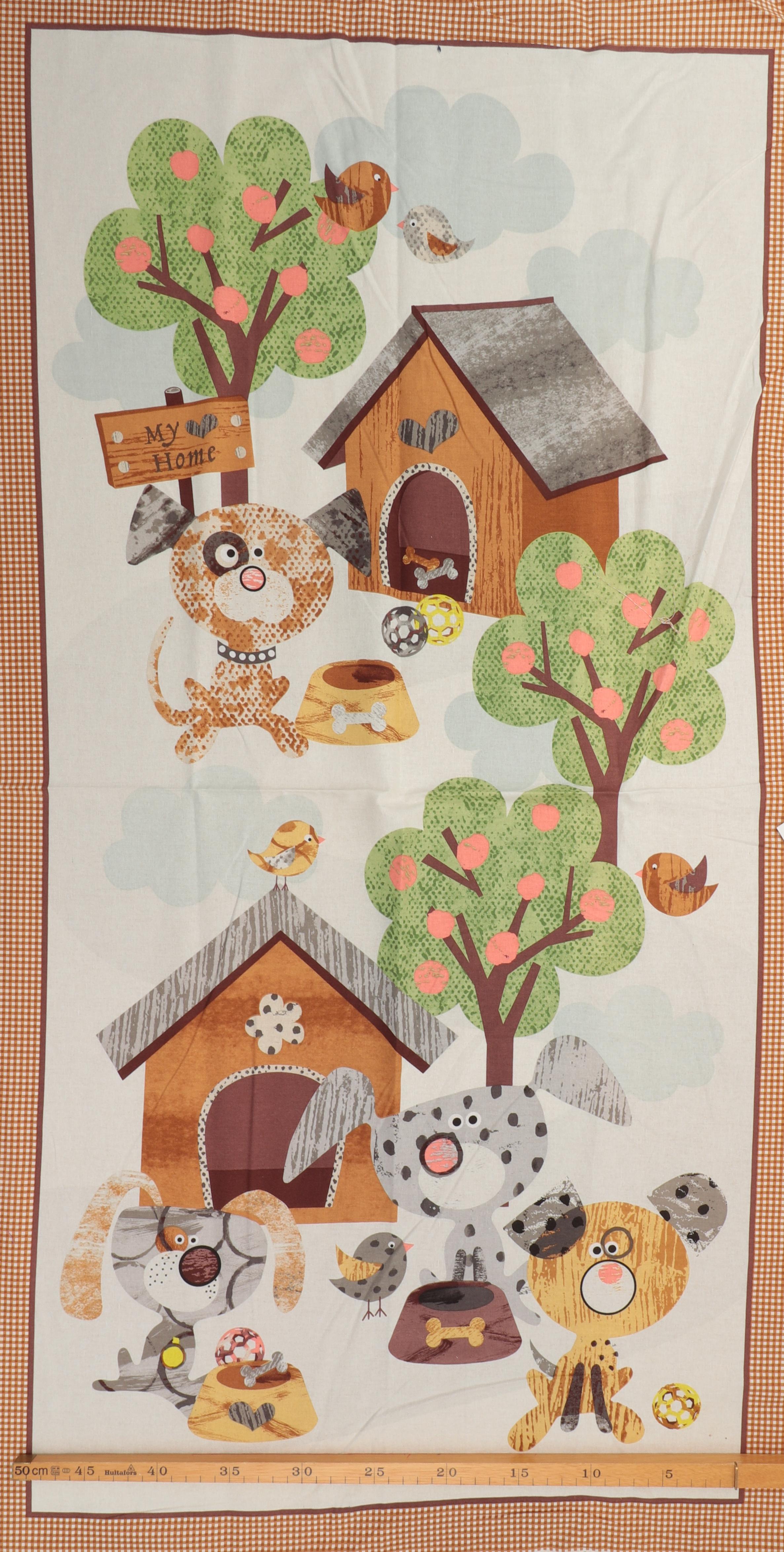 Hundehus og hunde - Patchwork panel 4 Hundehus og hunde - Patchwork panel - Billede 2