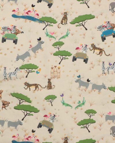 Vilde dyr på safaritur, lys beige bund - Patchwork