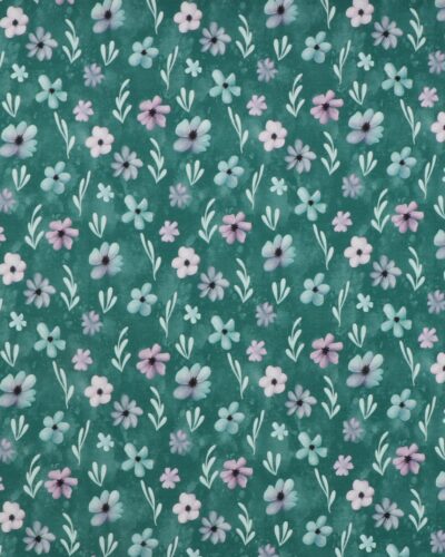 Blomster på meleret grøn - French Terry