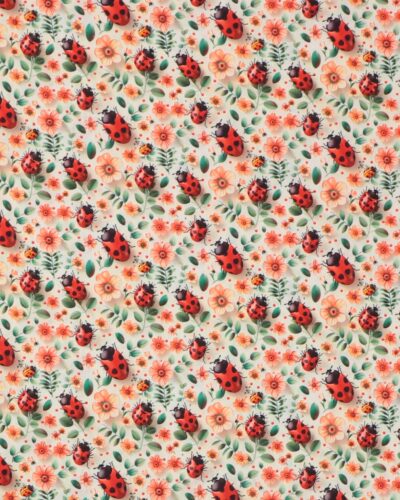 Mariehøns kravler blandt rødlige blomster - Bomuld
