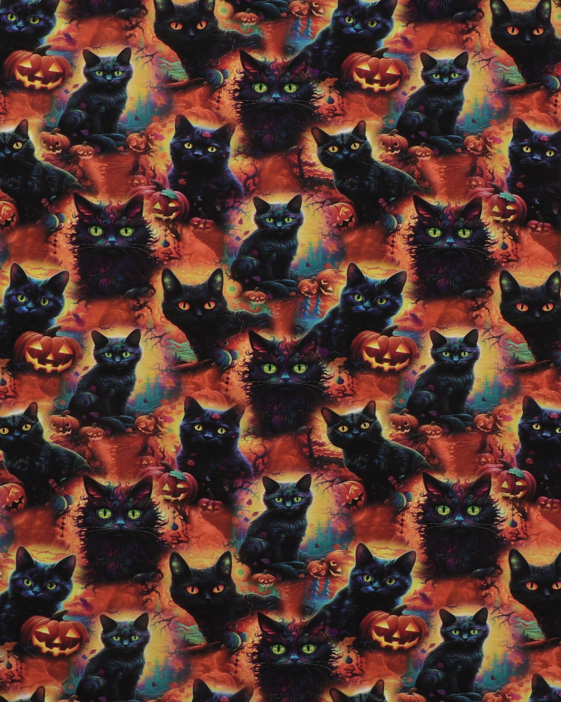 Halloween, sorte katte og græskar - Jersey 2 Halloween, sorte katte og græskar - Jersey