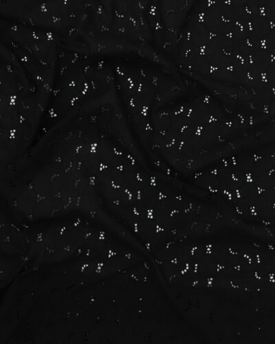 Køb stof online - Billigt stof i mange farver og mønstre 16 Sort med broderet mønster og tungekant - Broderie Anglaise