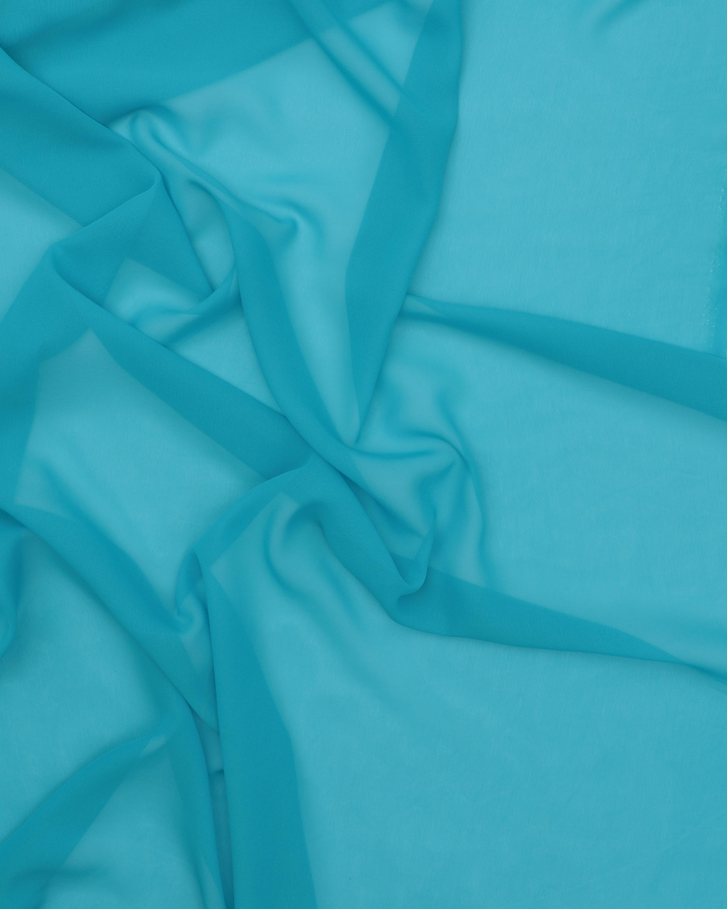 Ensfarvet polyester chiffon - Turkis - 100% Polyester