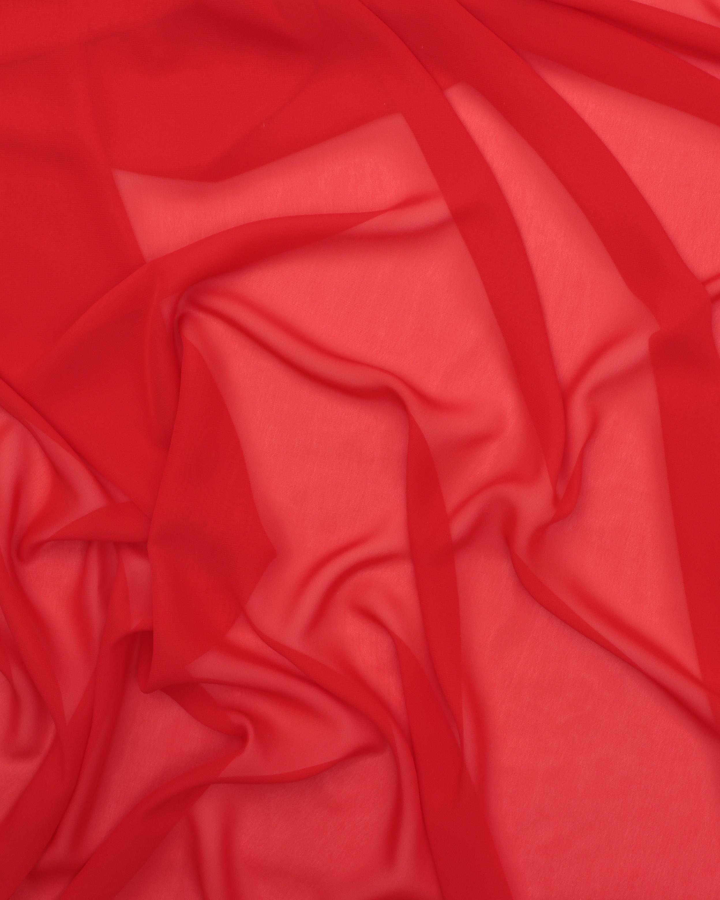 Ensfarvet polyester chiffon - Rød - 100% Polyester