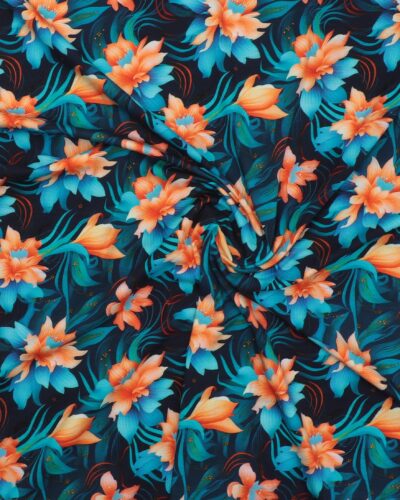 Ferskefarvet/turkis blomst - Jersey - Billede 3