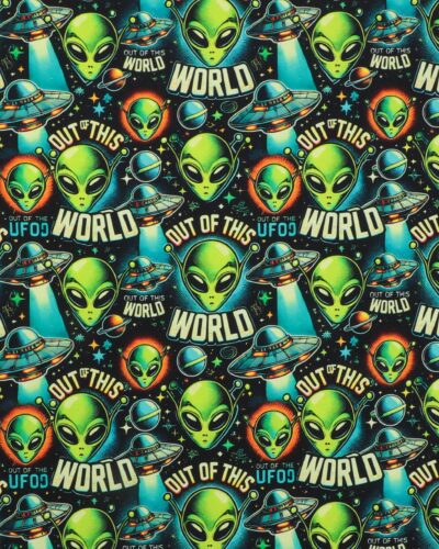 Køb stof online - Billigt stof i mange farver og mønstre 18 Out of this world - French Terry