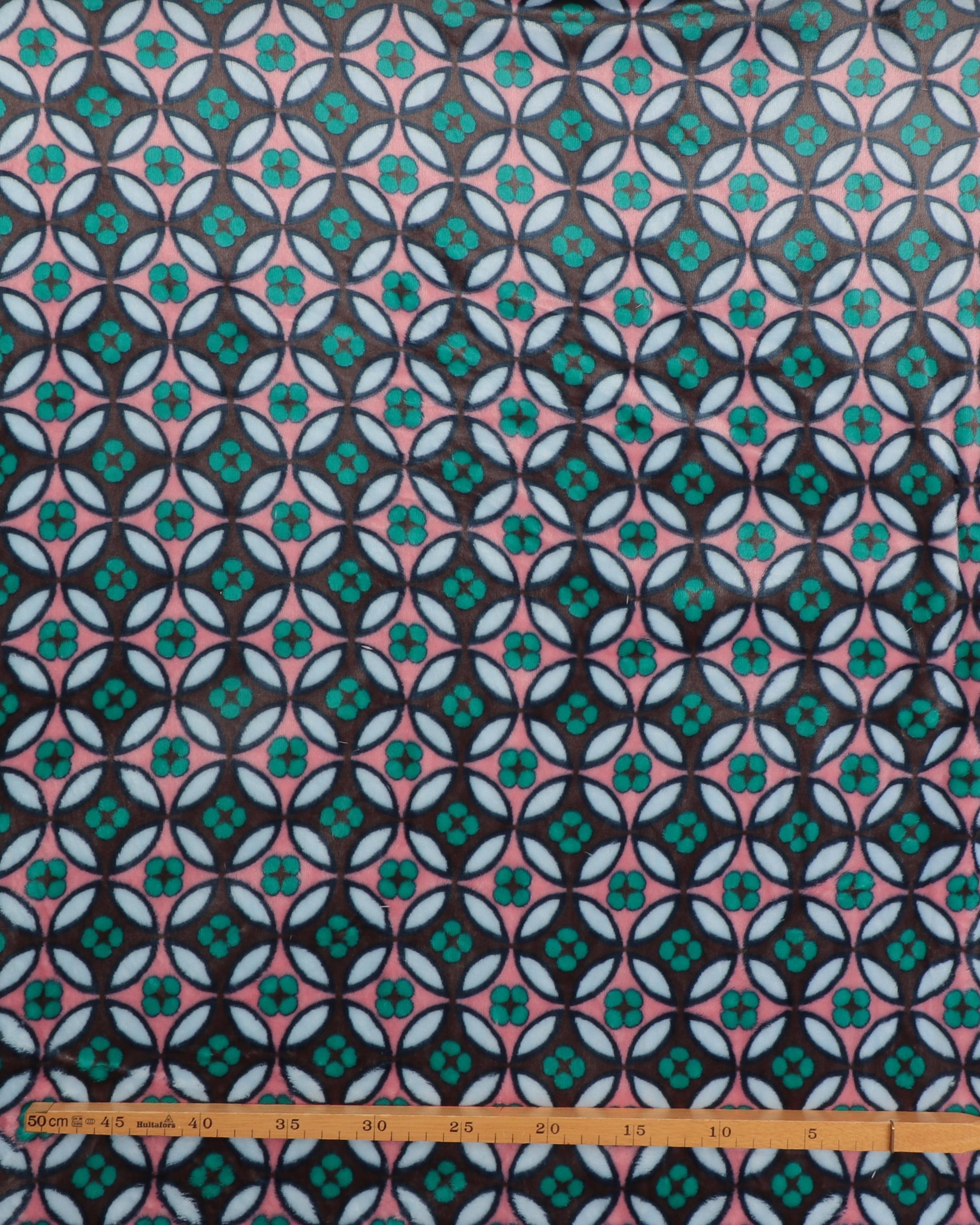 Mønster m. grøn/brun/hvid/rosa - Microfleece 4 Mønster m. grøn/brun/hvid/rosa - Microfleece - Billede 2
