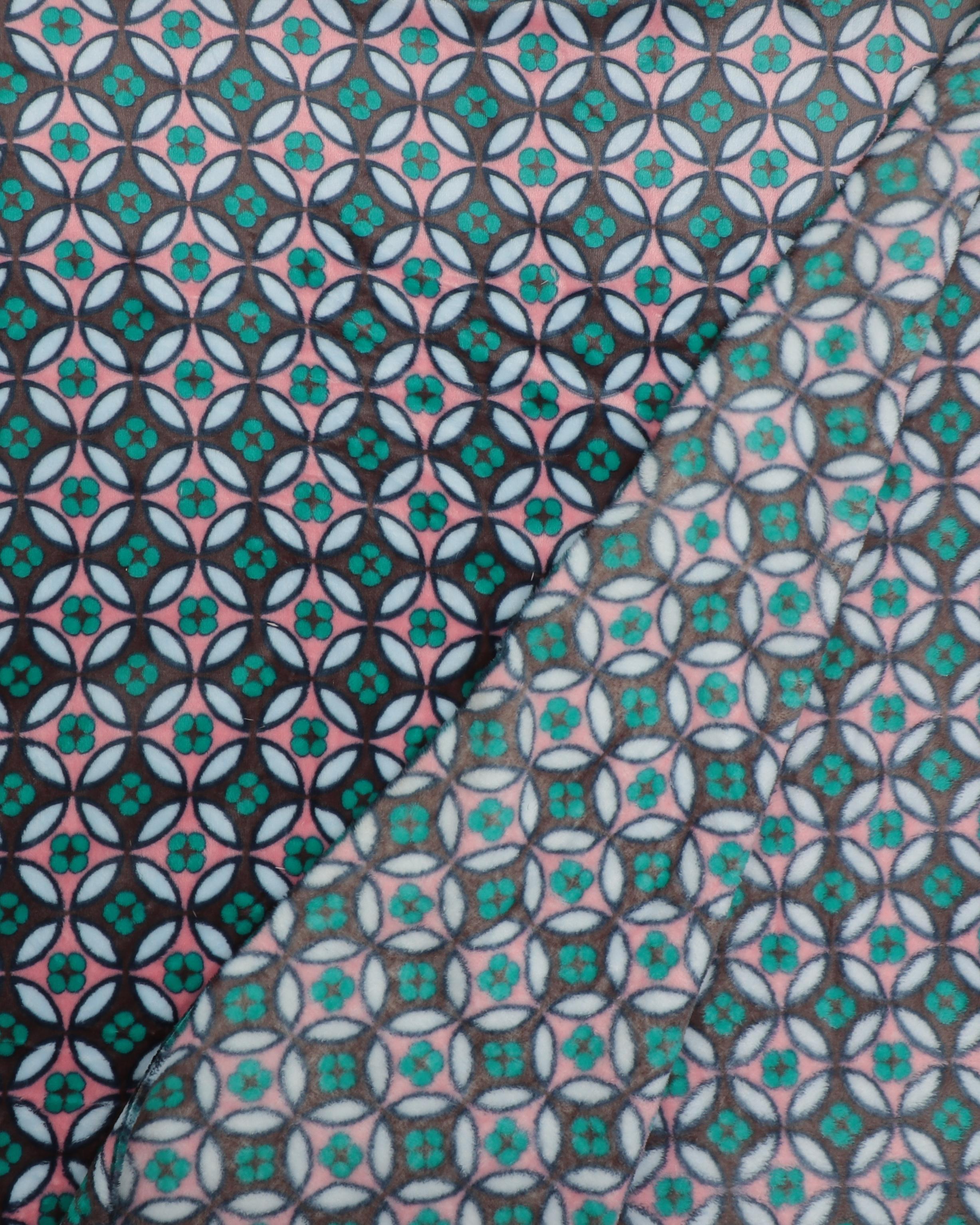 Mønster m. grøn/brun/hvid/rosa - Microfleece 5 Mønster m. grøn/brun/hvid/rosa - Microfleece - Billede 3
